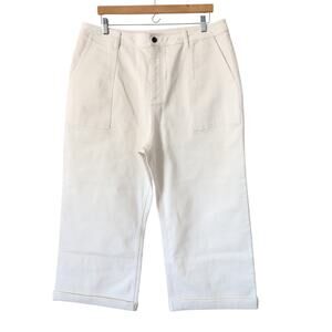 United by Blue Womens Pants Size 12 White Wide Leg Organic Denim Cropped NWOT